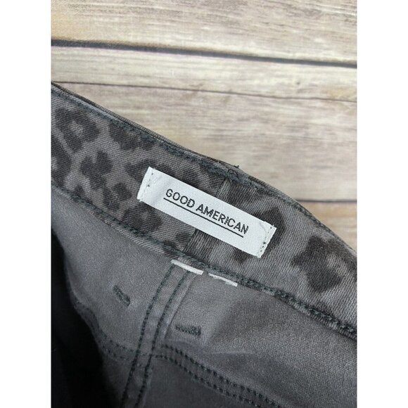GOOD AMERICAN Size 10 Good Legs Gray Leopard Print High Rise Skinny Jeans Read - Picture 10 of 11